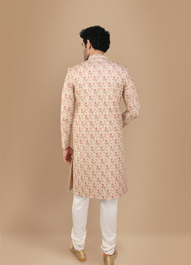 alt message - Manyavar Men Blissful Beige Groom Sherwani image number 3